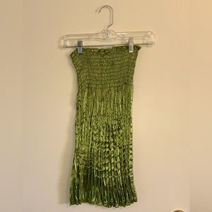 Twenty One Vintage Pleated Olive Green Stretch Tube Top / Mini Dress Size Small